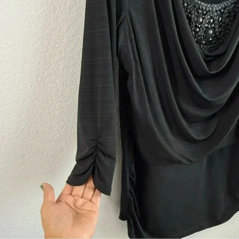 Ab Studio Women’s Black 3/4 Sleeve Beaded Scoop Neck Office Casual Top Xl Nwt — image 8 of 8